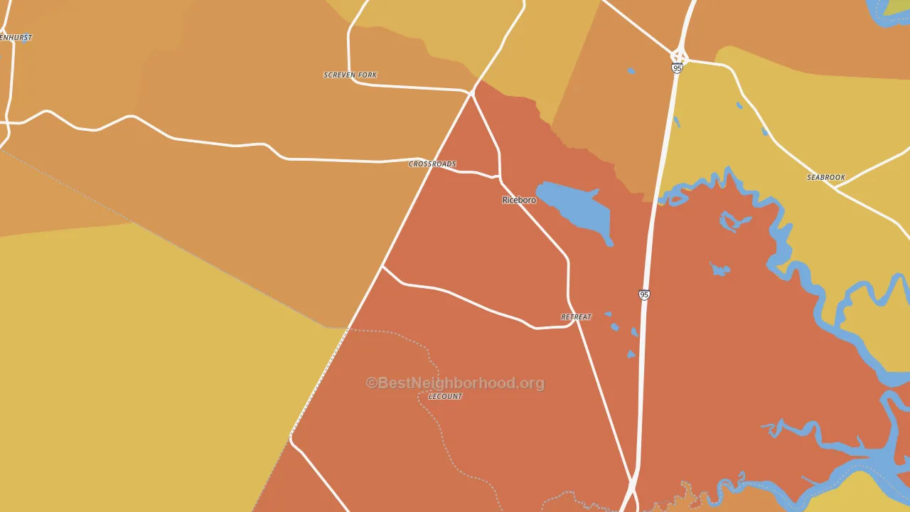Map of the best neighborhoods in the 31323 area, with better matches in green and worse matches in red