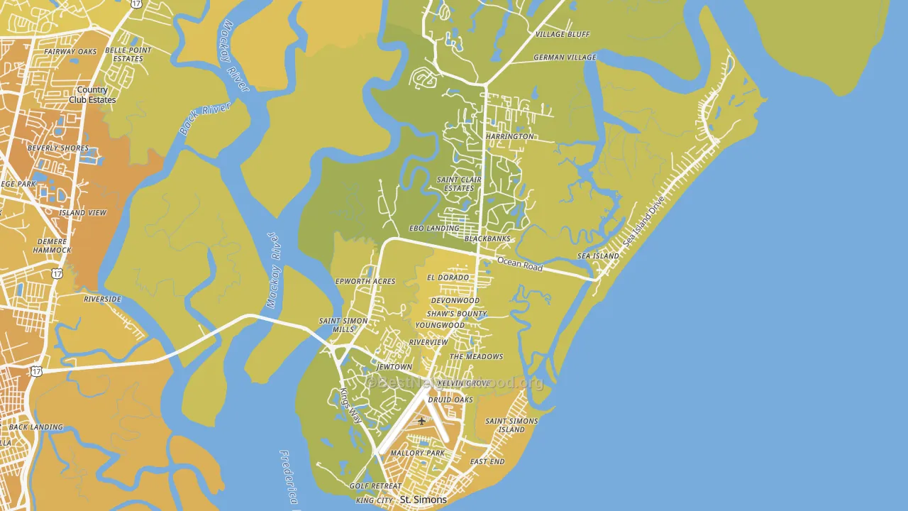 Map of the best neighborhoods in the 31522 area, with better matches in green and worse matches in red