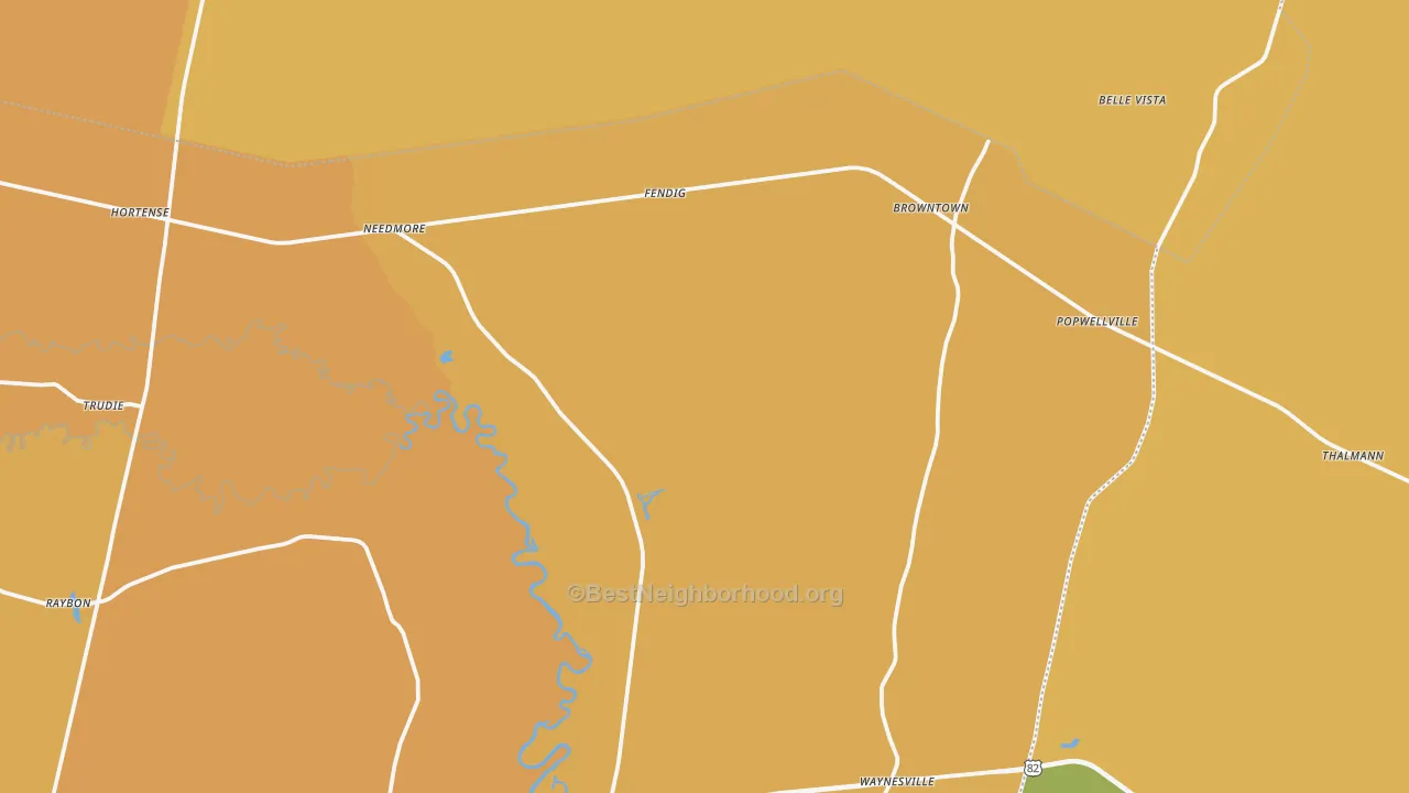 Map of the best neighborhoods in the 31543 area, with better matches in green and worse matches in red