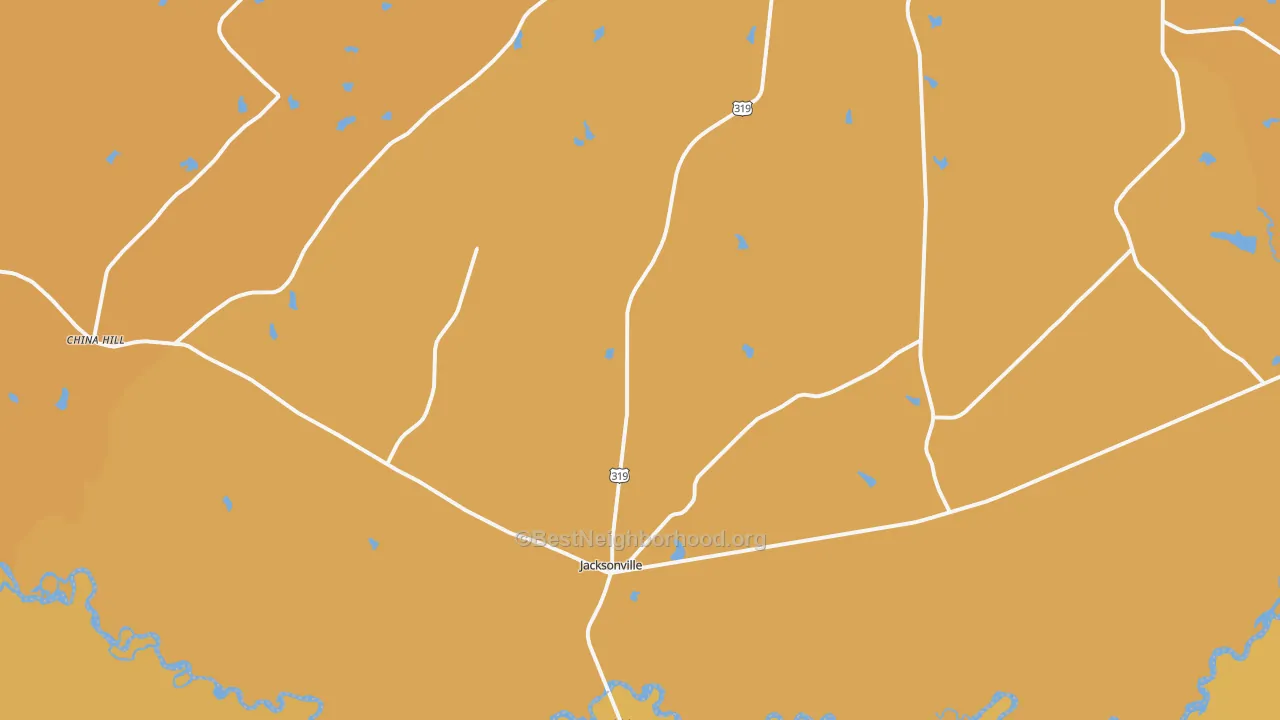 Map of the best neighborhoods in the 31544 area, with better matches in green and worse matches in red