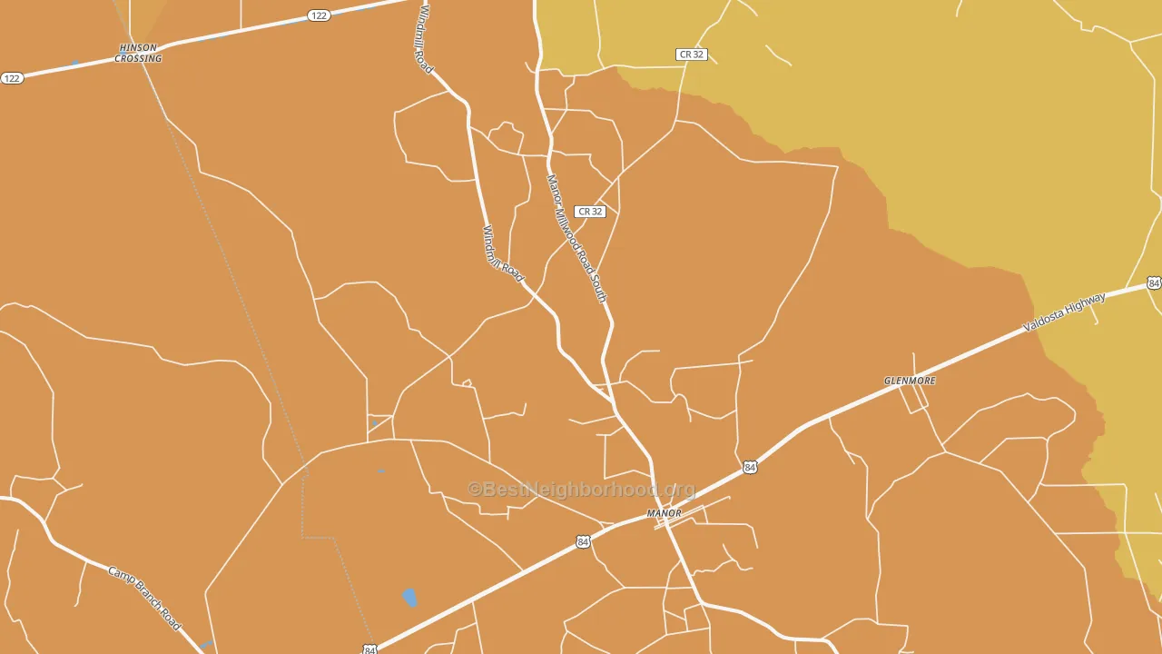 Map of the best neighborhoods in the 31550 area, with better matches in green and worse matches in red