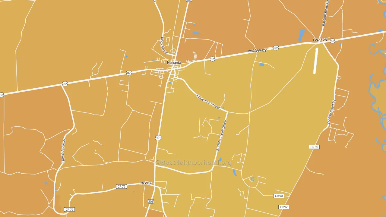Map of the best neighborhoods in the 31553 area, with better matches in green and worse matches in red