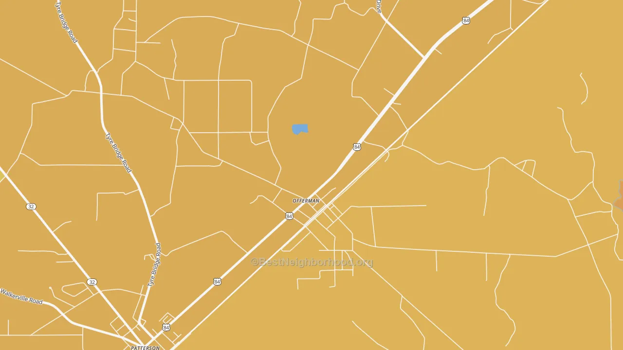 Map of the best neighborhoods in the 31556 area, with better matches in green and worse matches in red