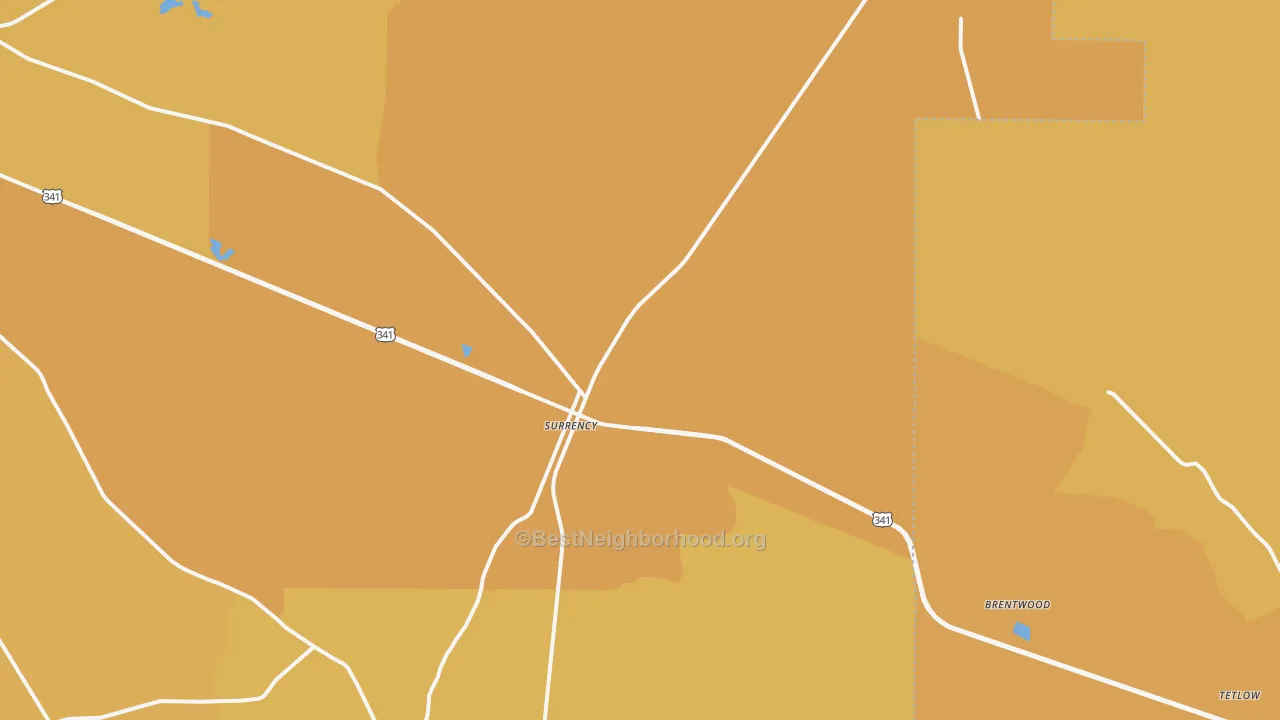 Map of the best neighborhoods in the 31563 area, with better matches in green and worse matches in red