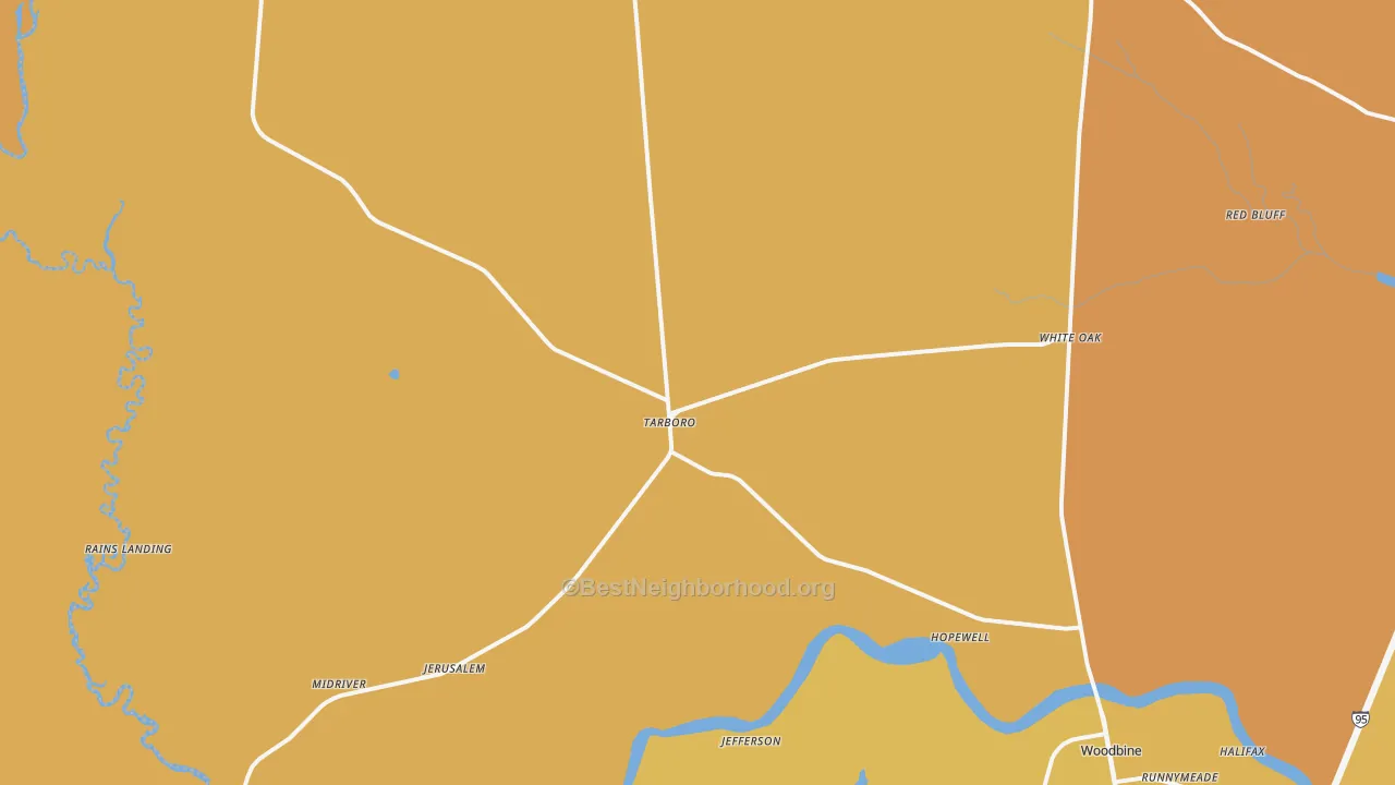 Map of the best neighborhoods in the 31568 area, with better matches in green and worse matches in red