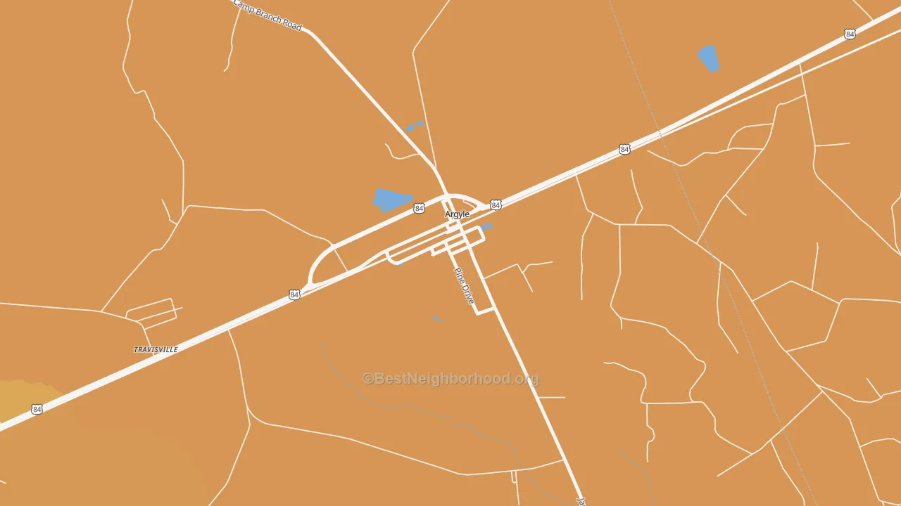 Map of the best neighborhoods in the 31623 area, with better matches in green and worse matches in red