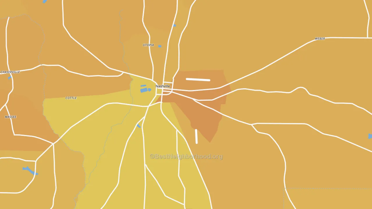 Map of the best neighborhoods in the 31639 area, with better matches in green and worse matches in red