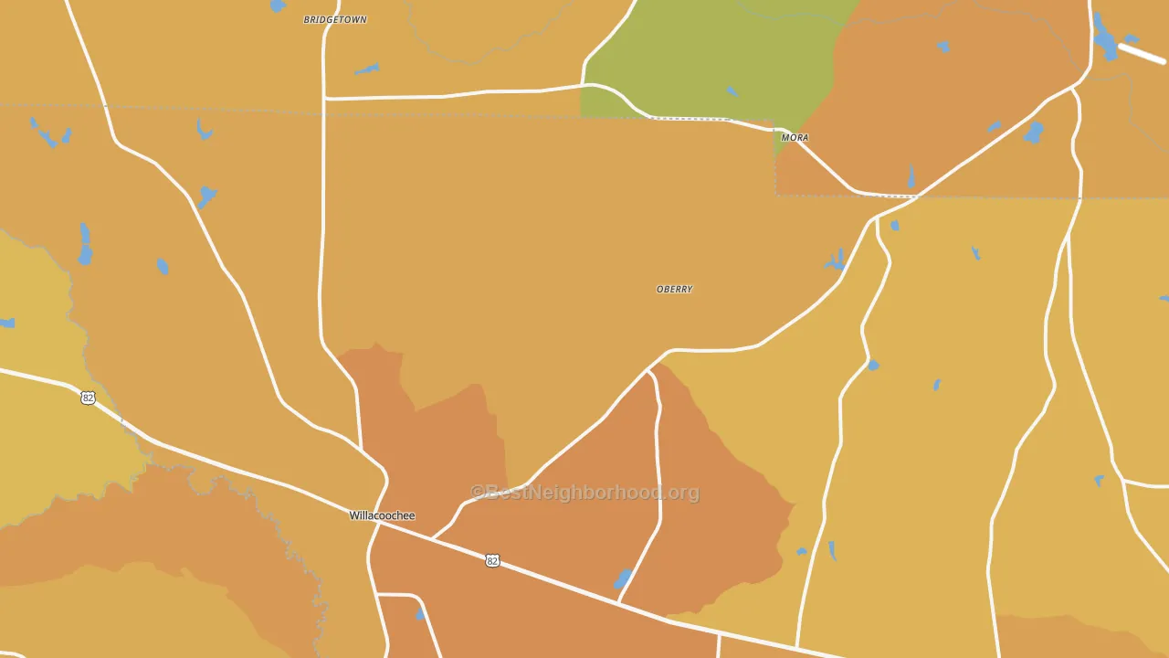 Map of the best neighborhoods in the 31650 area, with better matches in green and worse matches in red