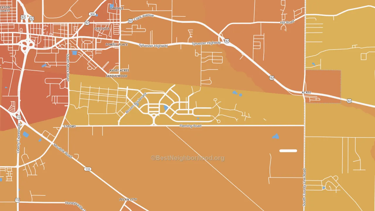 Map of the best neighborhoods in the 31704 area, with better matches in green and worse matches in red