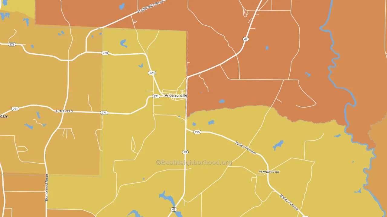Map of the best neighborhoods in the 31711 area, with better matches in green and worse matches in red