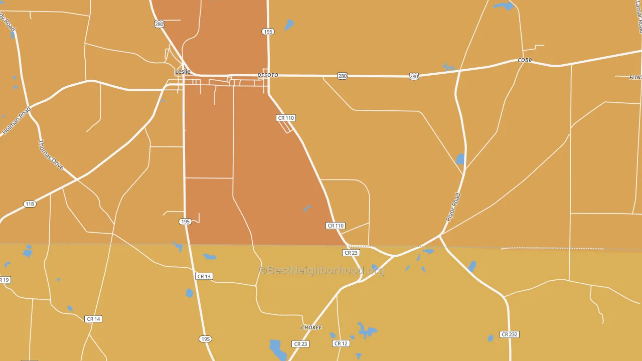 Map of the best neighborhoods in the 31743 area, with better matches in green and worse matches in red