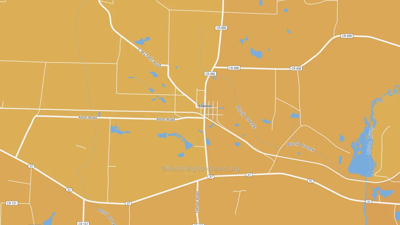 Map of the best neighborhoods in the 31747 area, with better matches in green and worse matches in red