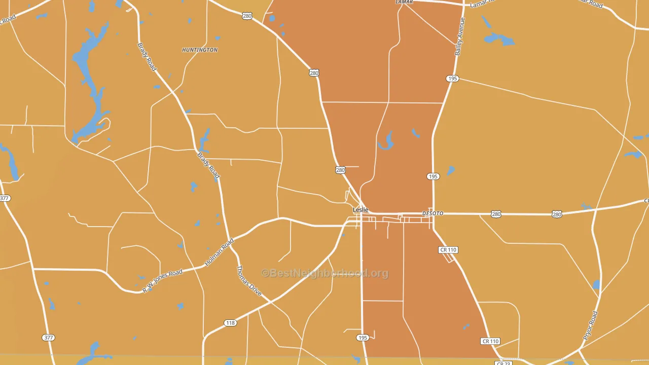 Map of the best neighborhoods in the 31764 area, with better matches in green and worse matches in red