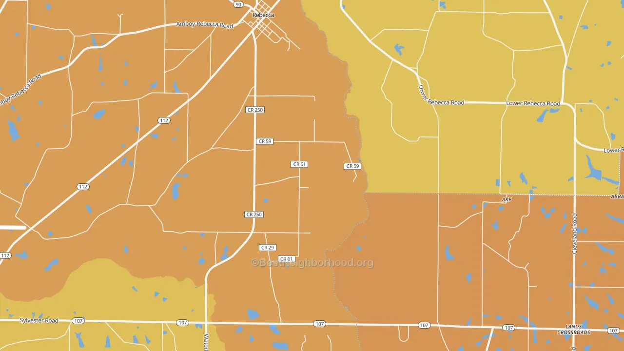 Map of the best neighborhoods in the 31783 area, with better matches in green and worse matches in red