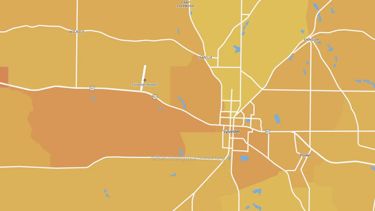 Map of the best neighborhoods in the 31791 area, with better matches in green and worse matches in red