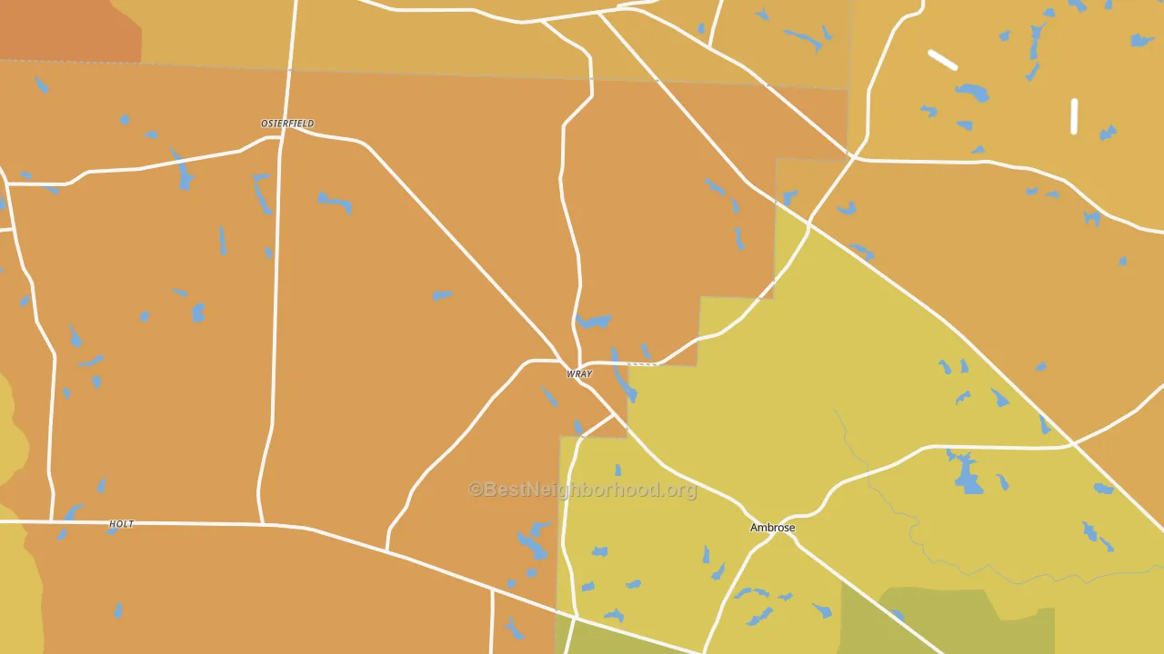 Map of the best neighborhoods in the 31798 area, with better matches in green and worse matches in red
