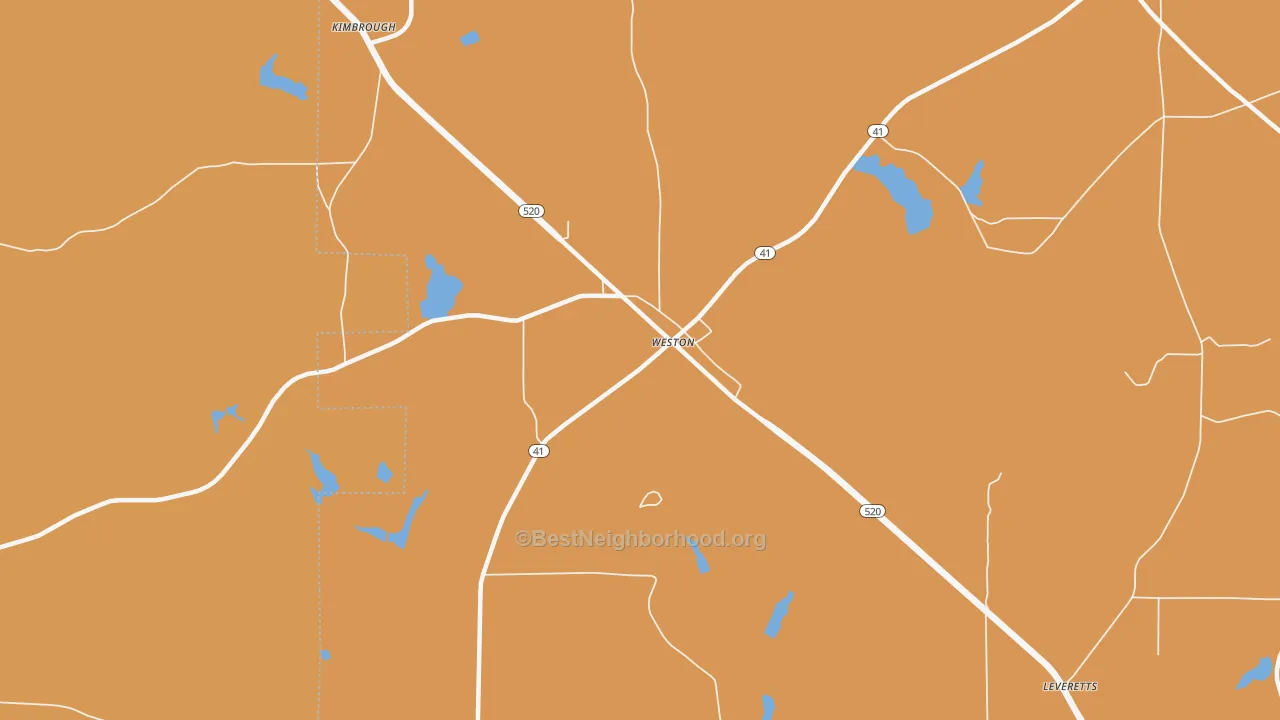 Map of the best neighborhoods in the 31832 area, with better matches in green and worse matches in red