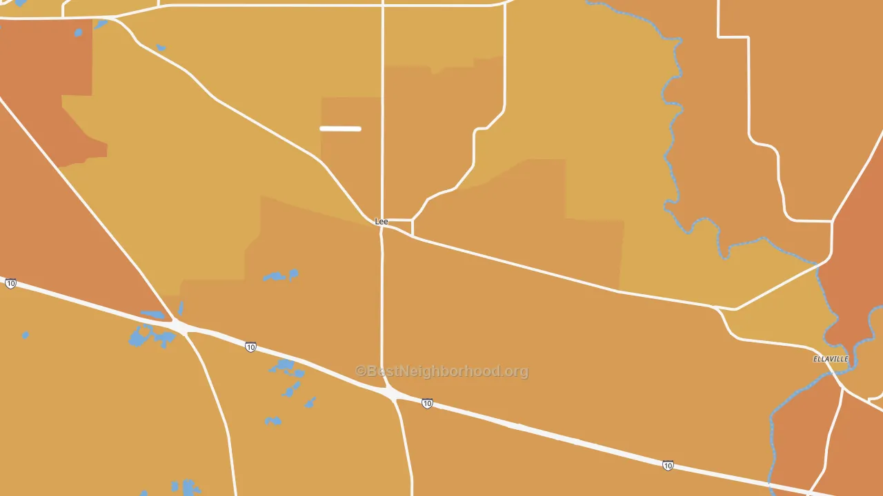 Map of the best neighborhoods in the 32059 area, with better matches in green and worse matches in red