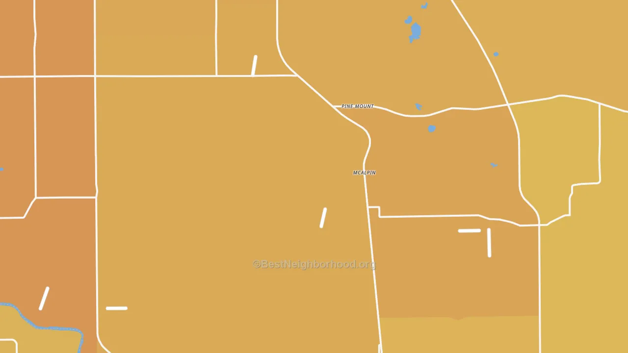 Map of the best neighborhoods in the 32062 area, with better matches in green and worse matches in red