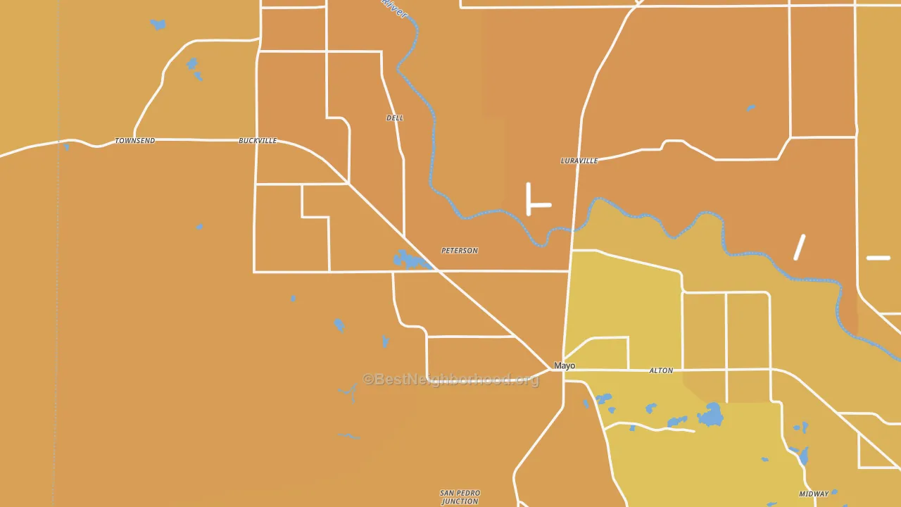 Map of the best neighborhoods in the 32066 area, with better matches in green and worse matches in red