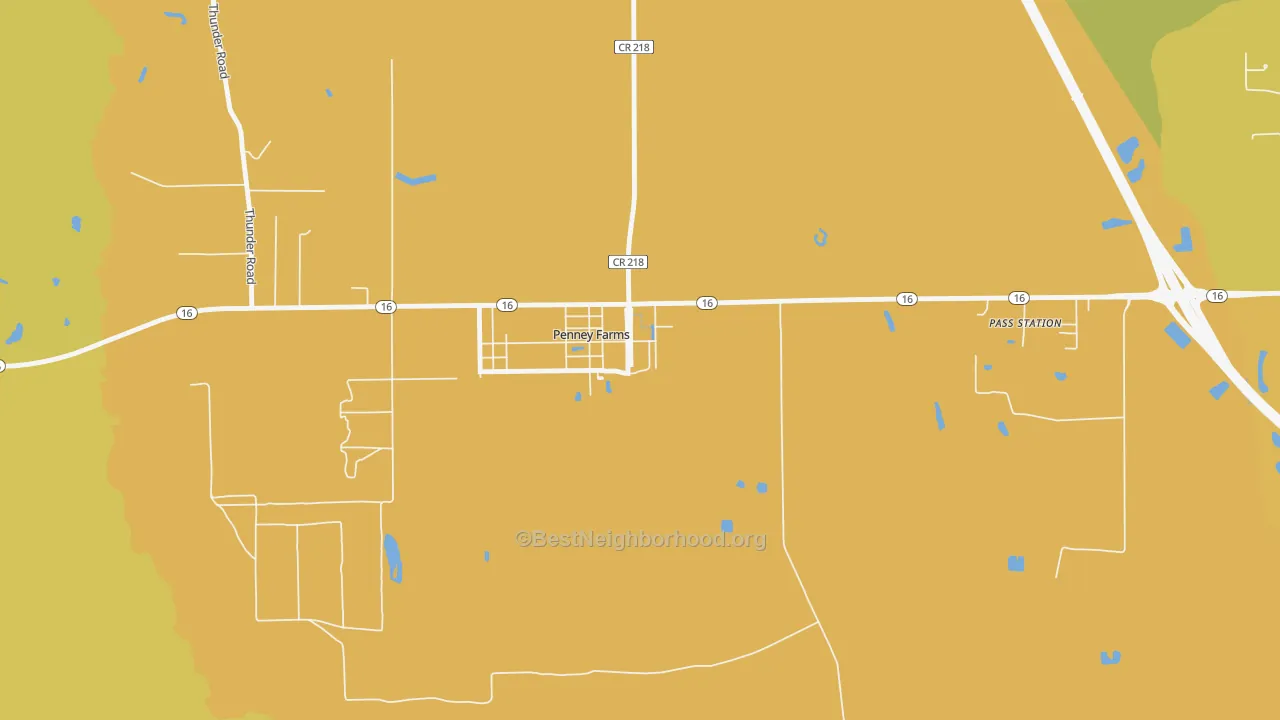 Map of the best neighborhoods in the 32079 area, with better matches in green and worse matches in red