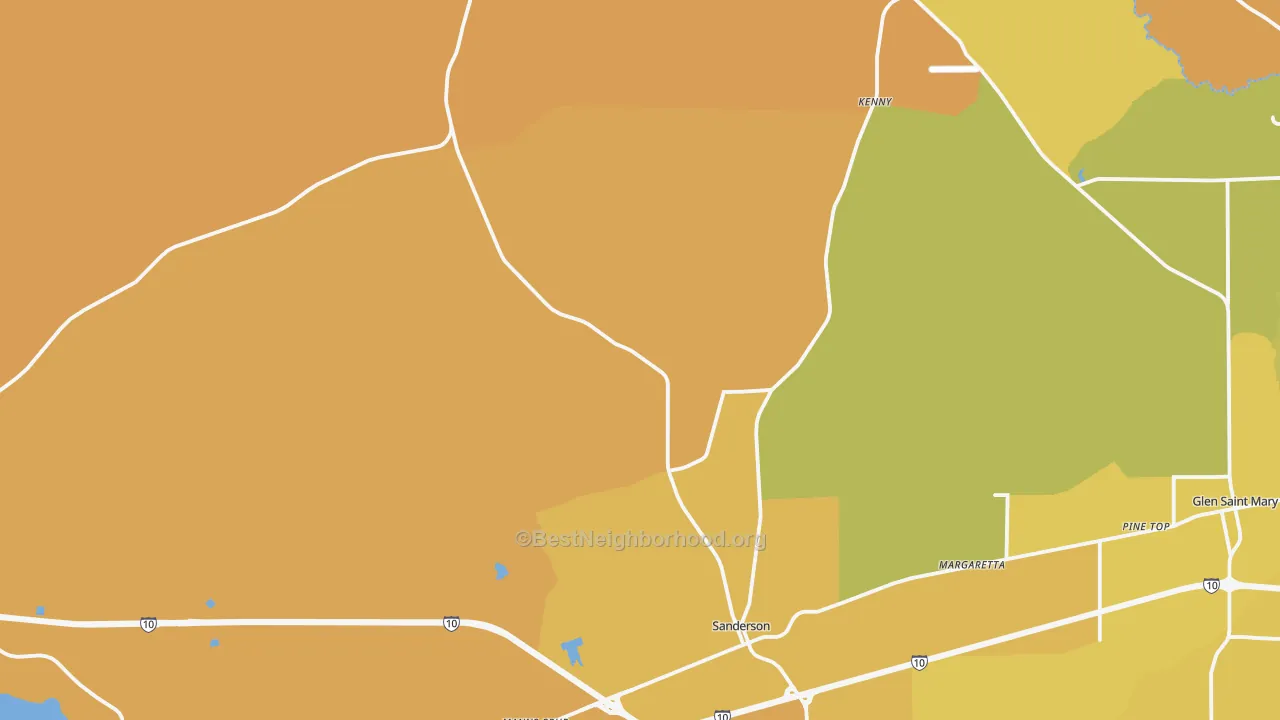Map of the best neighborhoods in the 32087 area, with better matches in green and worse matches in red