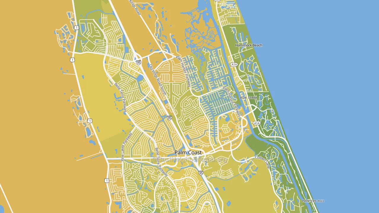 Map of the best neighborhoods in the 32137 area, with better matches in green and worse matches in red