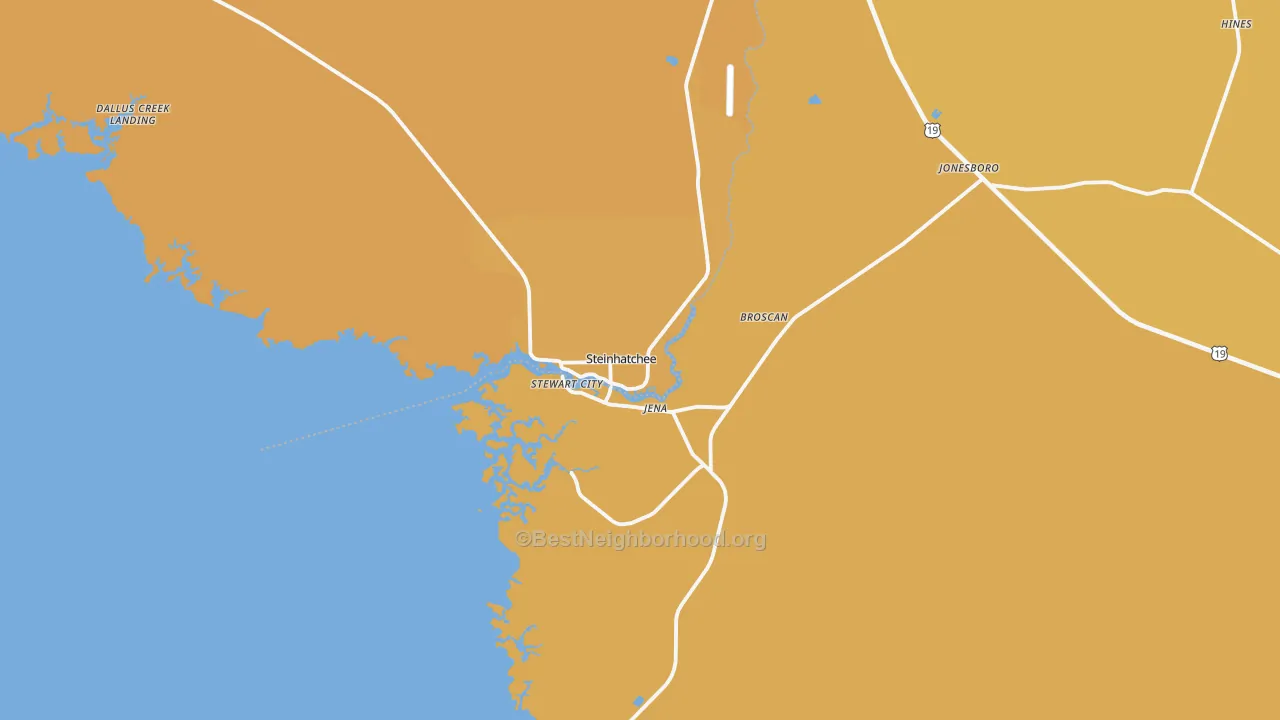 Map of the best neighborhoods in the 32359 area, with better matches in green and worse matches in red
