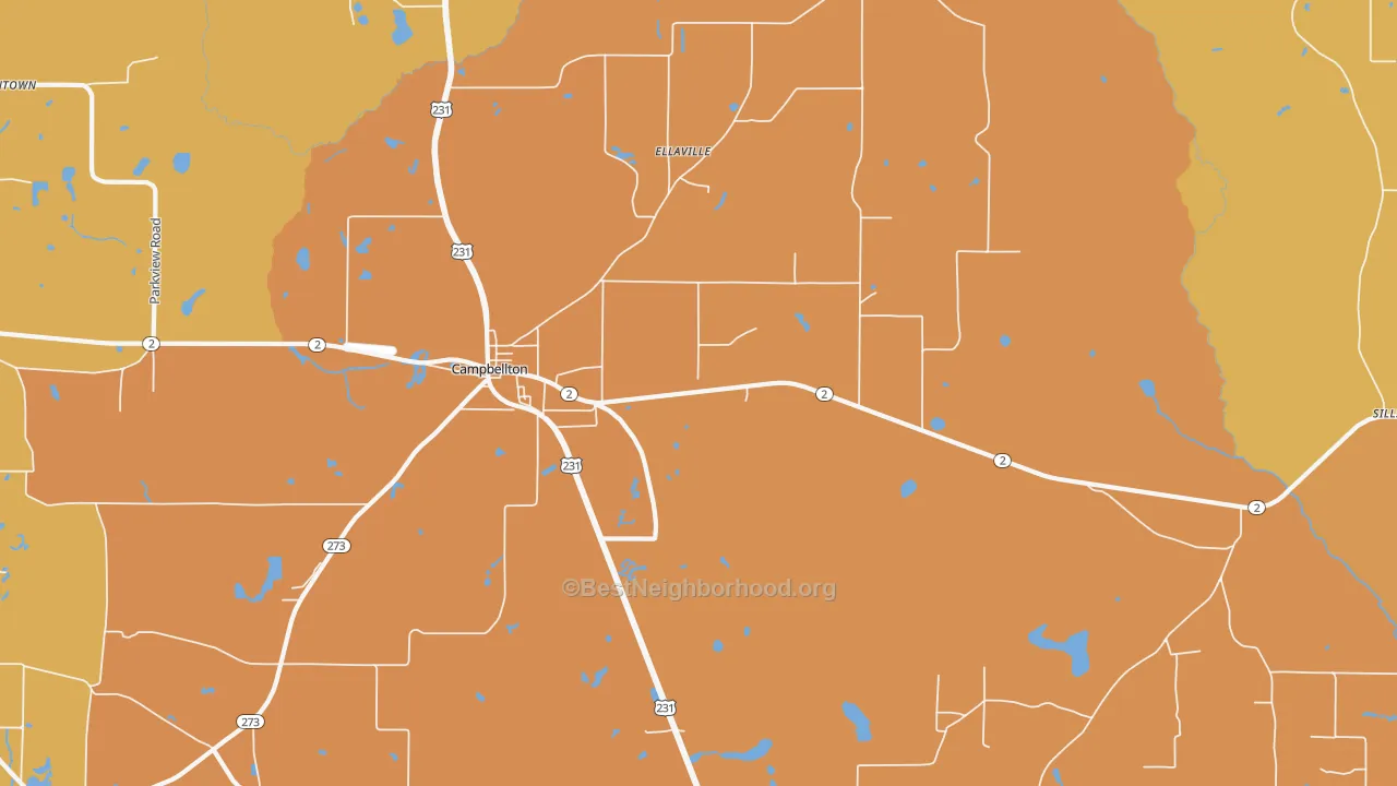 Map of the best neighborhoods in the 32426 area, with better matches in green and worse matches in red
