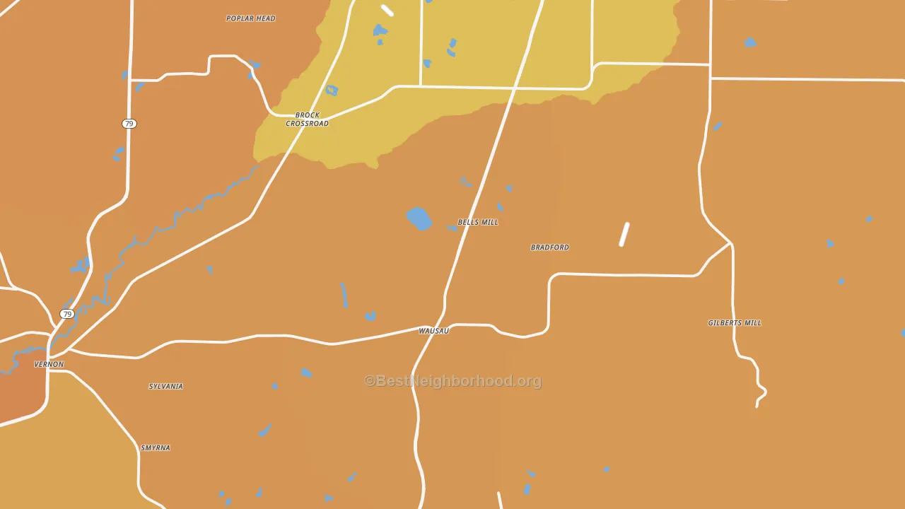 Map of the best neighborhoods in the 32428 area, with better matches in green and worse matches in red
