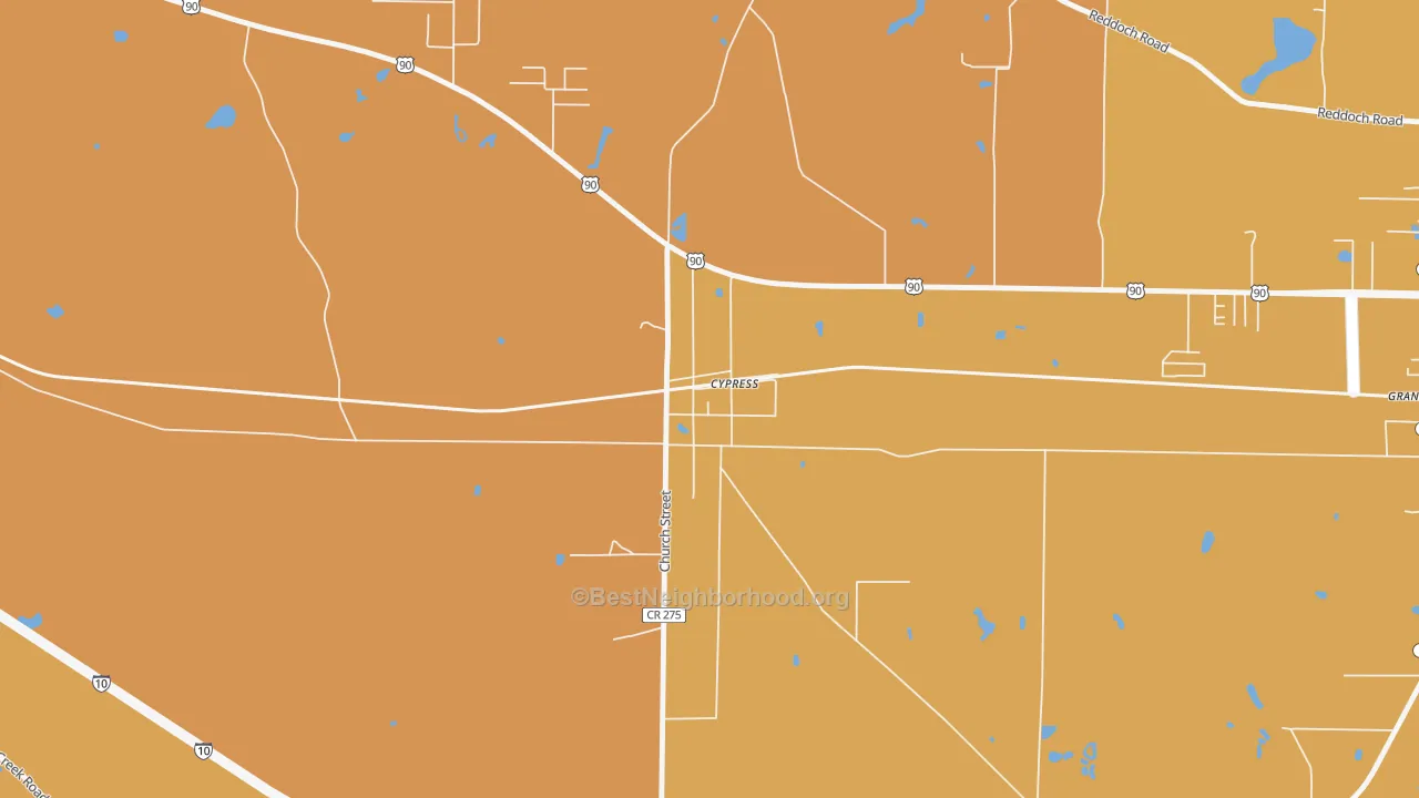Map of the best neighborhoods in the 32432 area, with better matches in green and worse matches in red