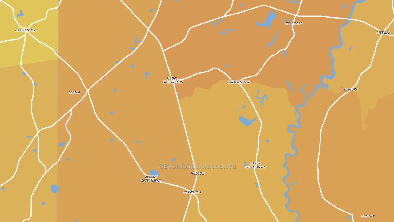 Map of the best neighborhoods in the 32464 area, with better matches in green and worse matches in red