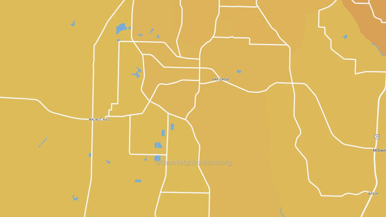 Map of the best neighborhoods in the 32568 area, with better matches in green and worse matches in red