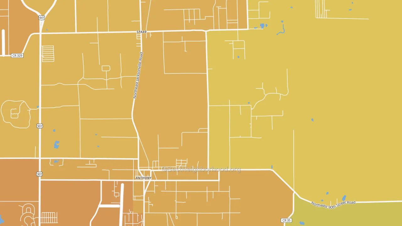 Map of the best neighborhoods in the 32617 area, with better matches in green and worse matches in red