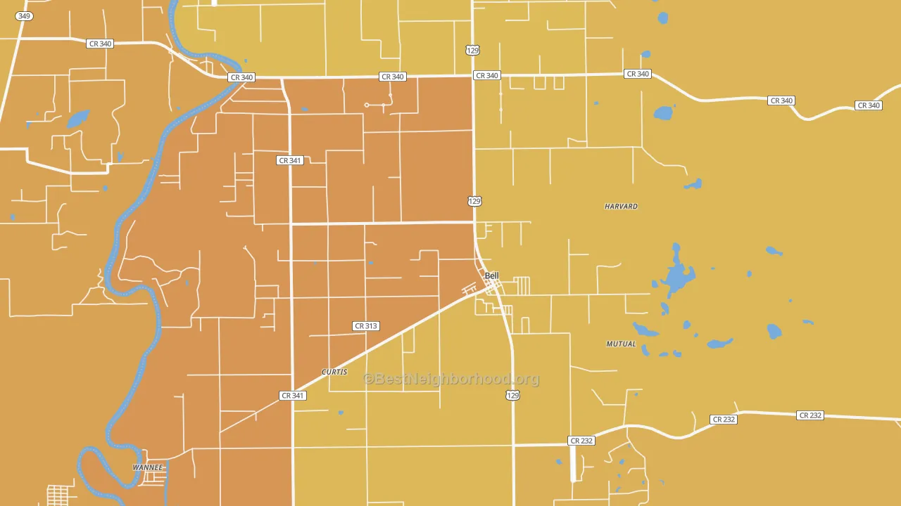 Map of the best neighborhoods in the 32619 area, with better matches in green and worse matches in red