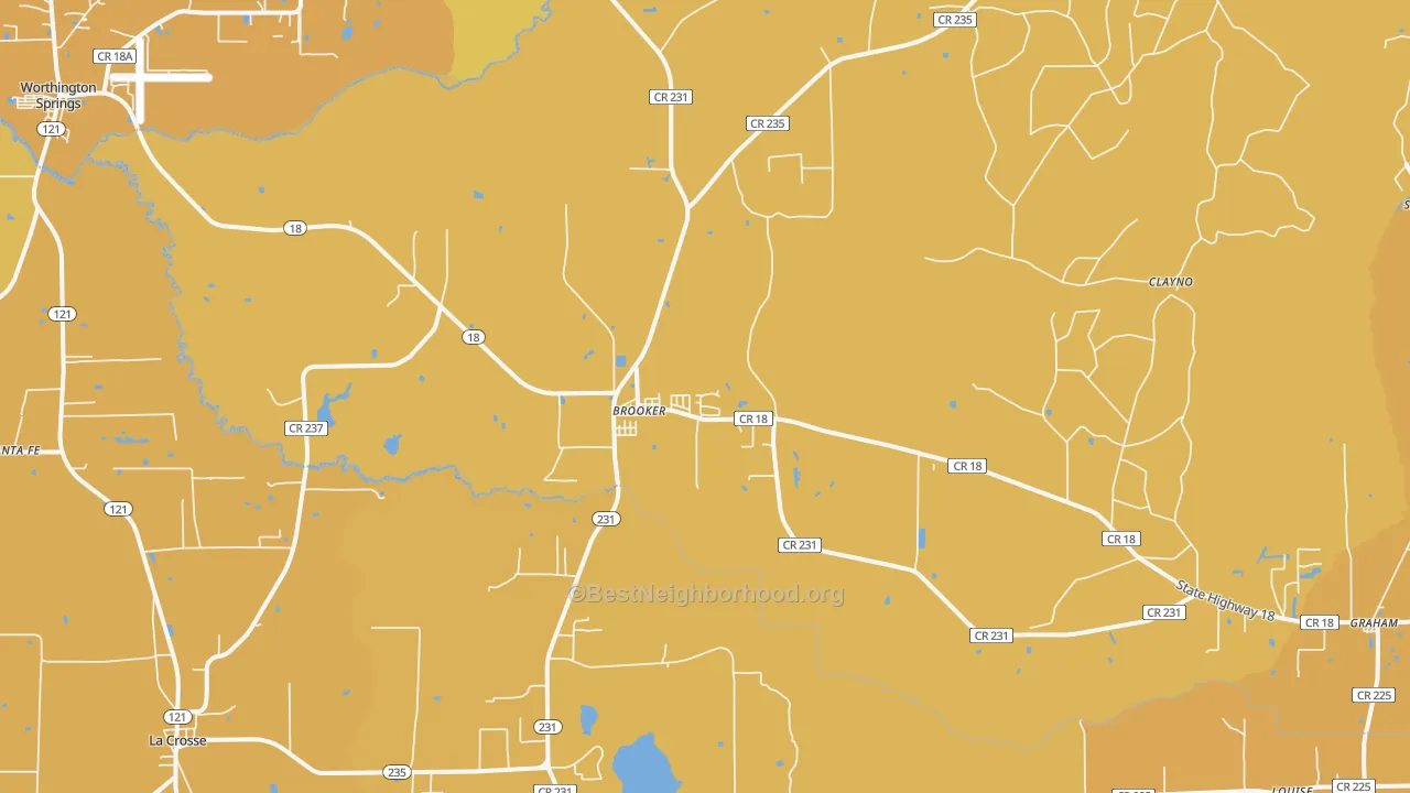 Map of the best neighborhoods in the 32622 area, with better matches in green and worse matches in red