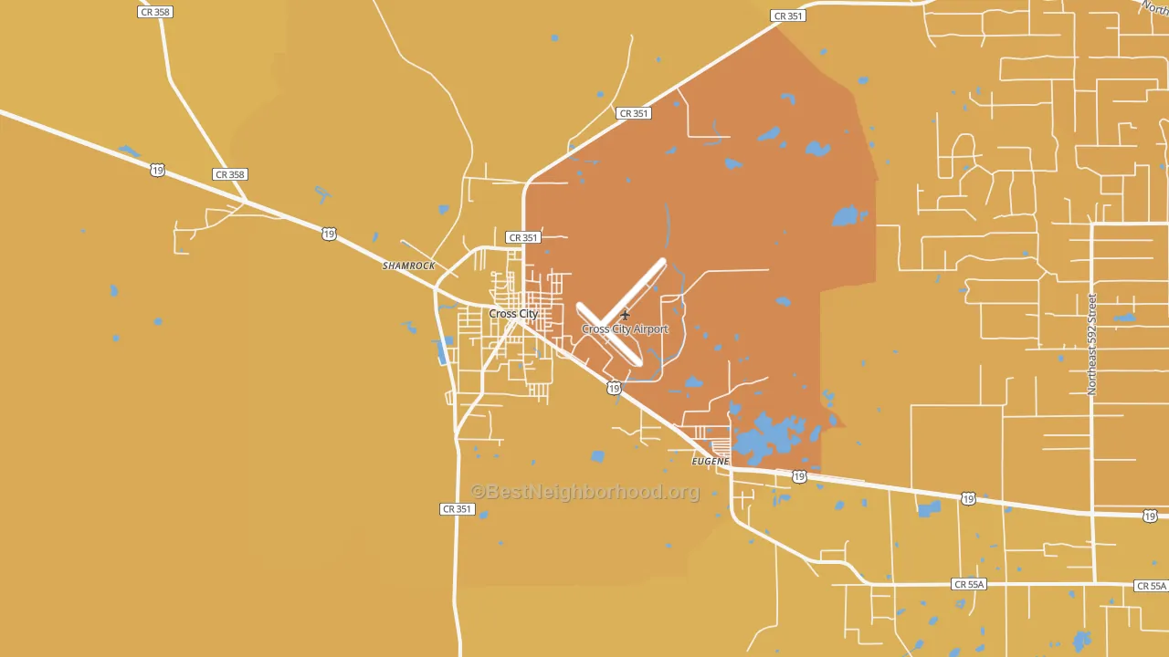 Map of the best neighborhoods in the 32628 area, with better matches in green and worse matches in red
