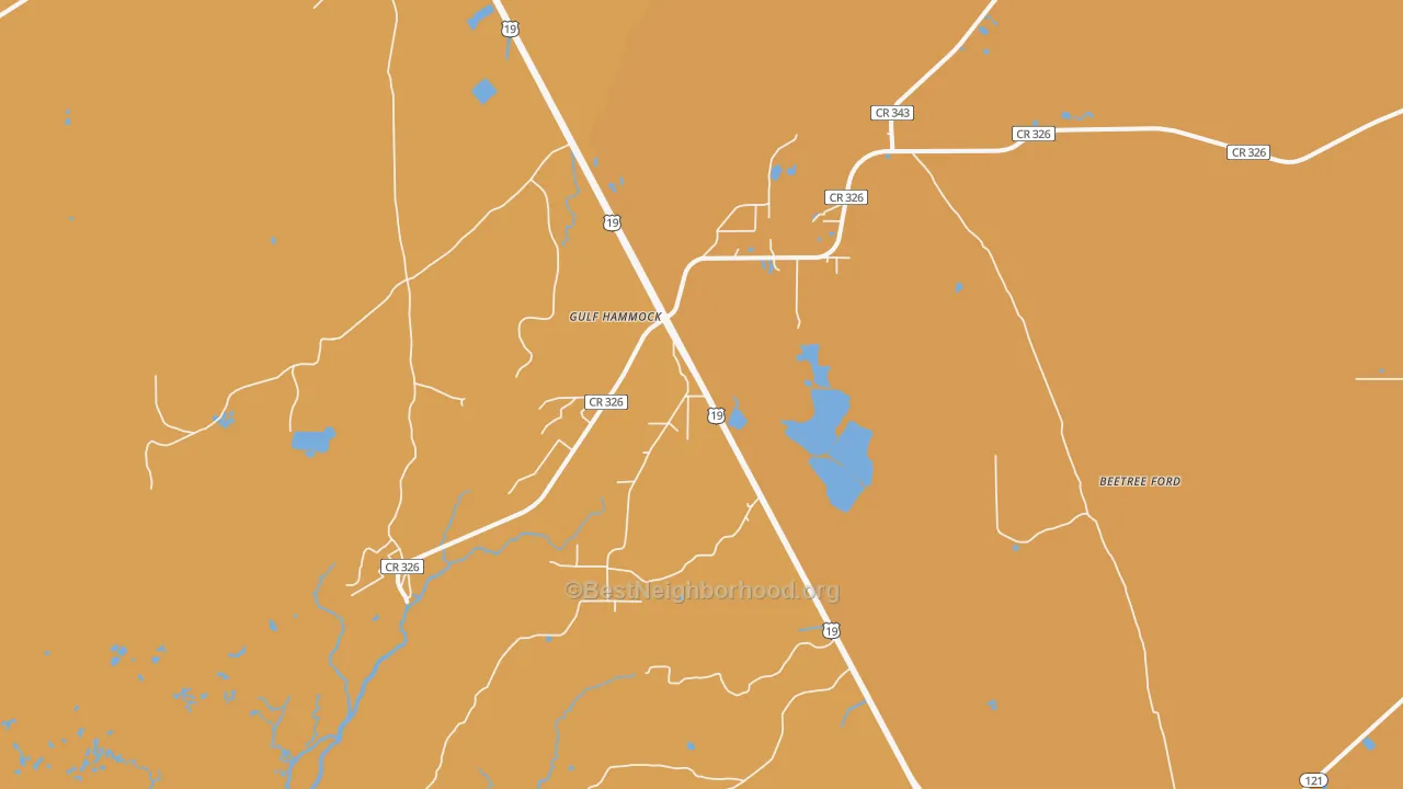 Map of the best neighborhoods in the 32639 area, with better matches in green and worse matches in red