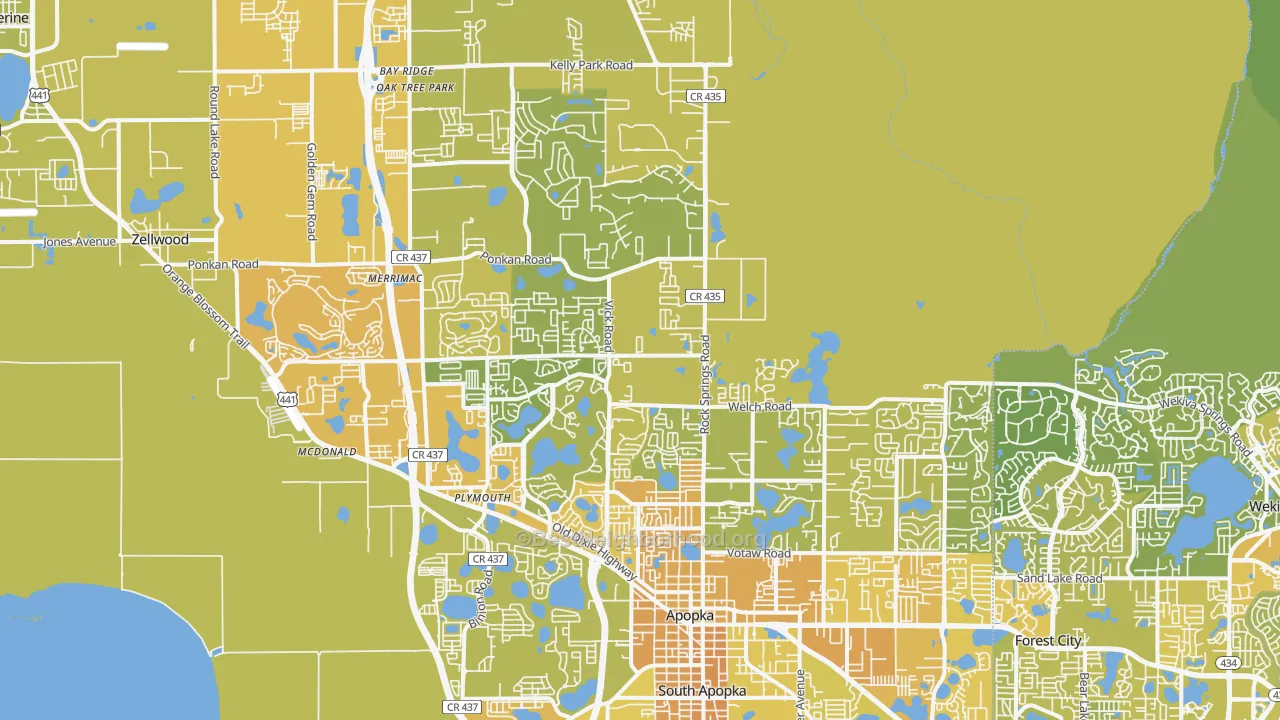 Map of the best neighborhoods in the 32712 area, with better matches in green and worse matches in red