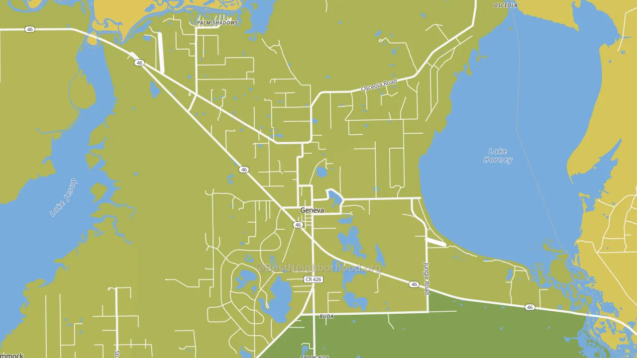 Map of the best neighborhoods in the 32732 area, with better matches in green and worse matches in red