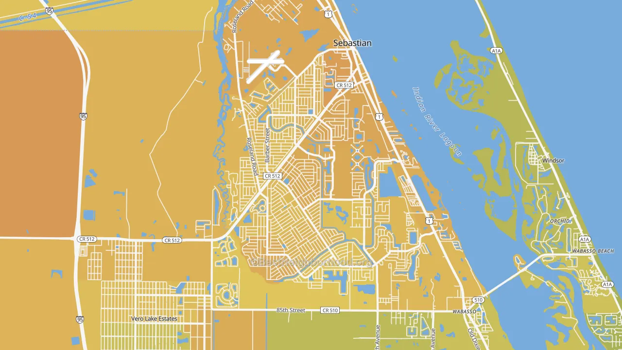 Map of the best neighborhoods in the 32958 area, with better matches in green and worse matches in red