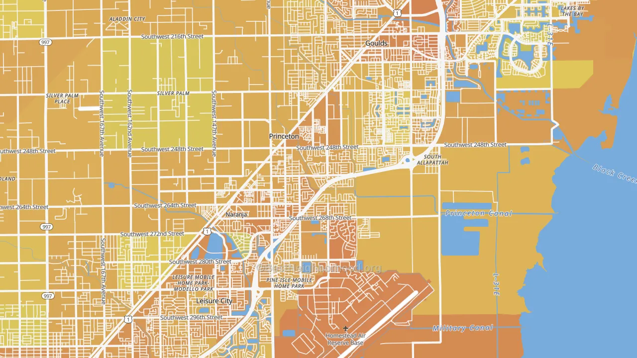 Map of the best neighborhoods in the 33032 area, with better matches in green and worse matches in red