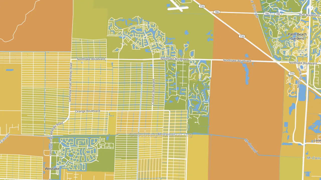 Map of the best neighborhoods in the 33412 area, with better matches in green and worse matches in red