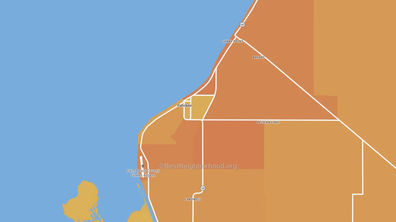 Map of the best neighborhoods in the 33476 area, with better matches in green and worse matches in red