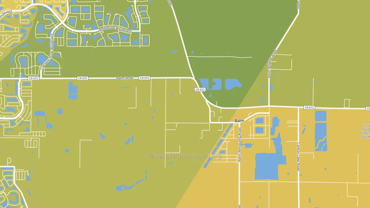 Map of the best neighborhoods in the 33503 area, with better matches in green and worse matches in red