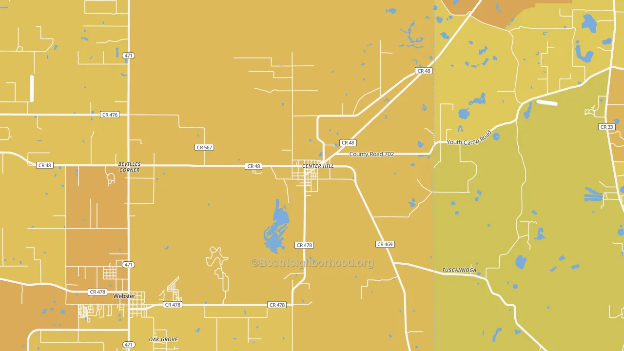 Map of the best neighborhoods in the 33514 area, with better matches in green and worse matches in red