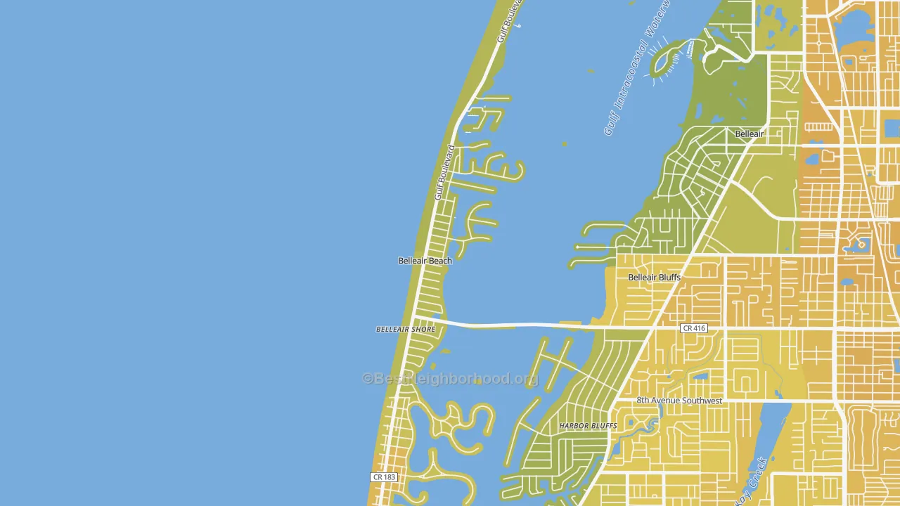 Map of the best neighborhoods in the 33786 area, with better matches in green and worse matches in red