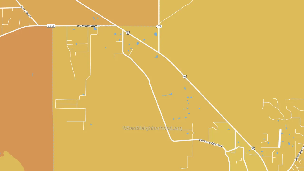 Map of the best neighborhoods in the 33849 area, with better matches in green and worse matches in red