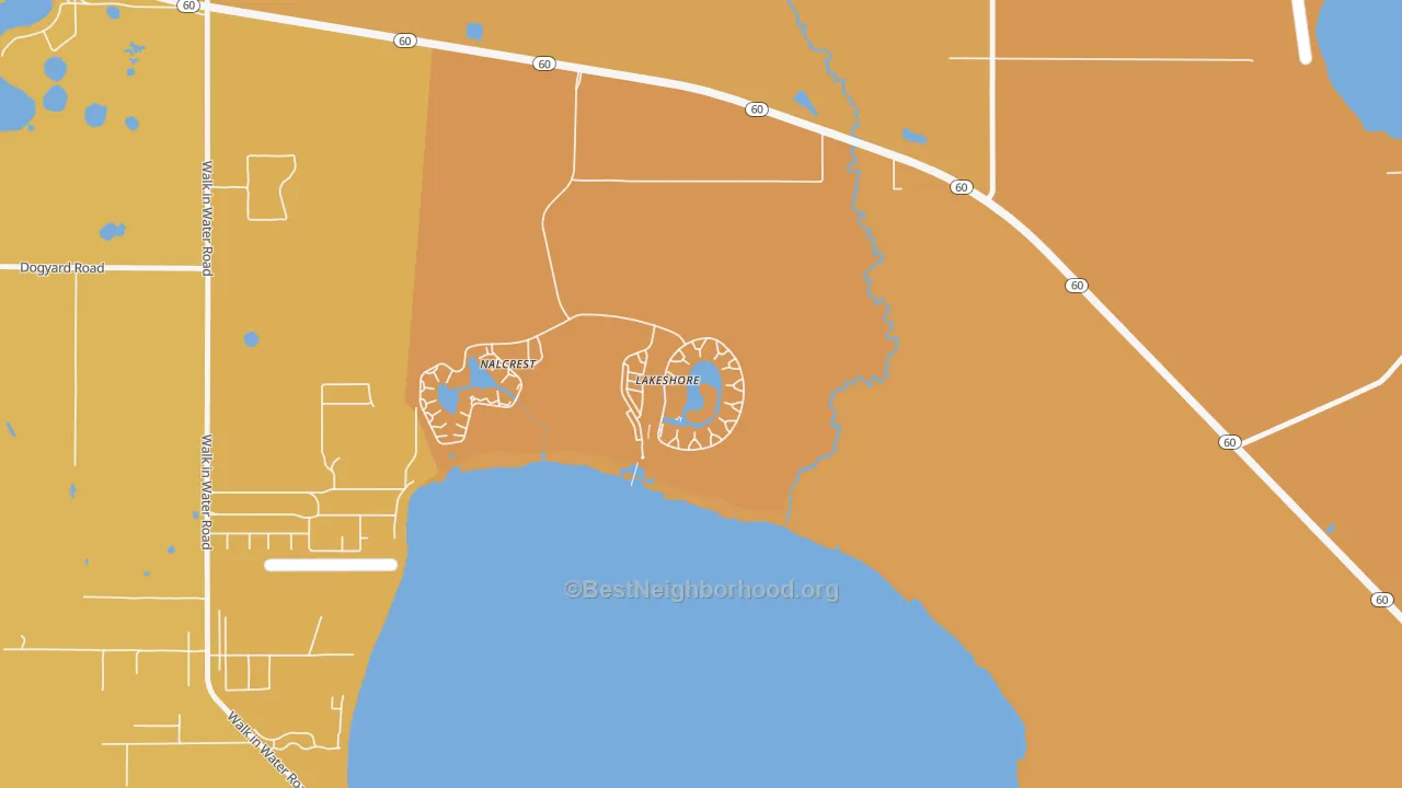 Map of the best neighborhoods in the 33854 area, with better matches in green and worse matches in red