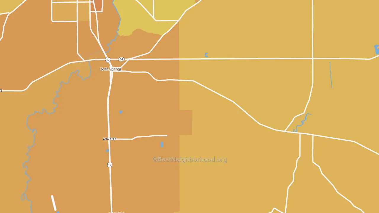 Map of the best neighborhoods in the 33890 area, with better matches in green and worse matches in red